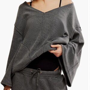 Free People Washed Black Day Off Fleece Pullover Size Small